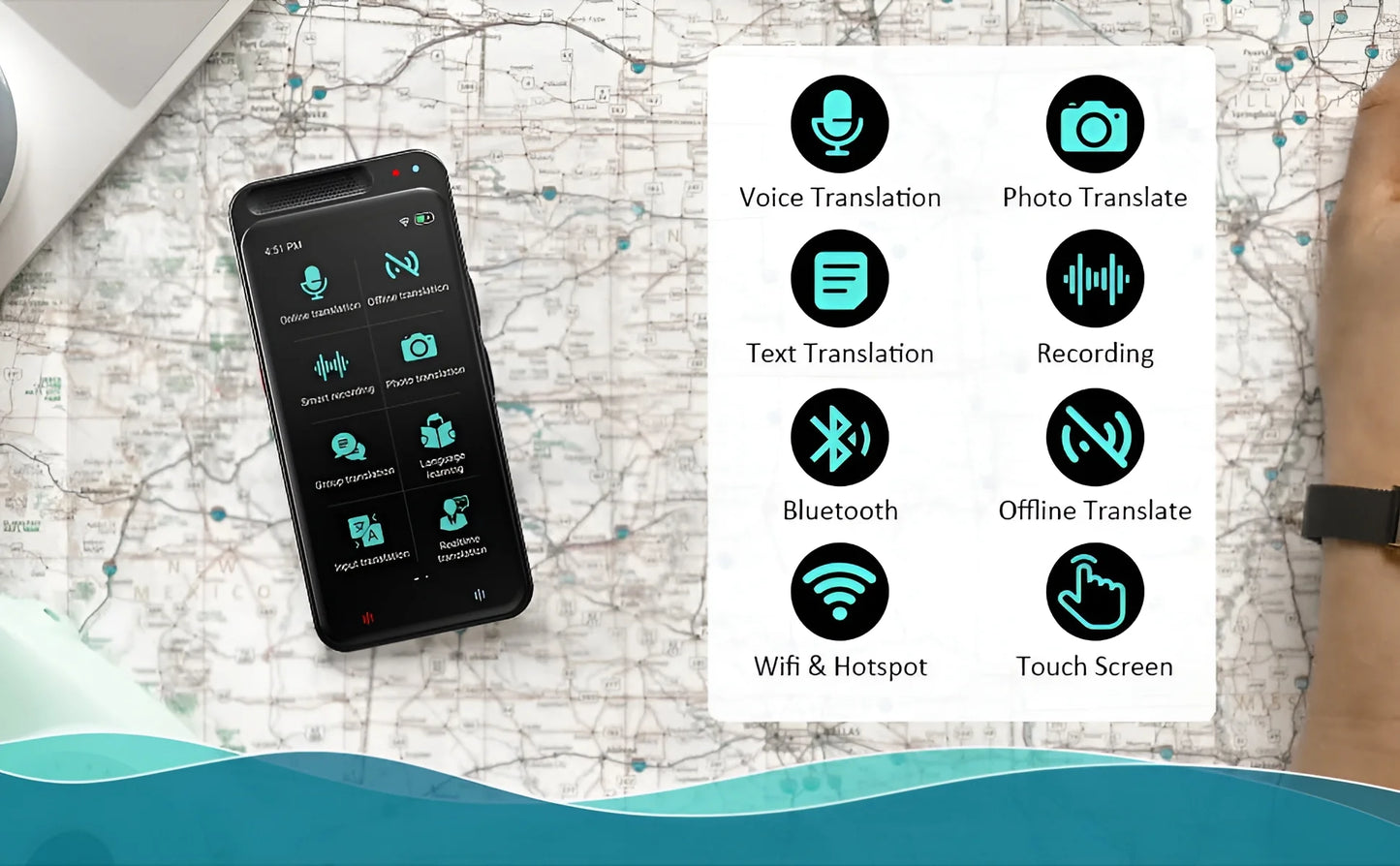 Language Translator Device, Two-Way Smart Voice and Photo Pocket Translator Real Time, Online Offline Translation for Business, Learning,Black