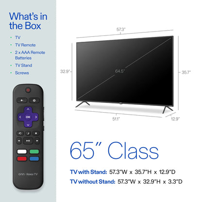 65” Class 4K UHD Roku Smart Television, 100012587